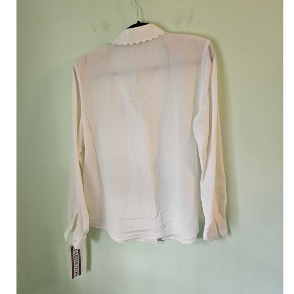 VINTAGE Starington 1980s 80s Twee Coquette White Blouse w/ Scallop Trim Size 10 - Picture 3 of 12